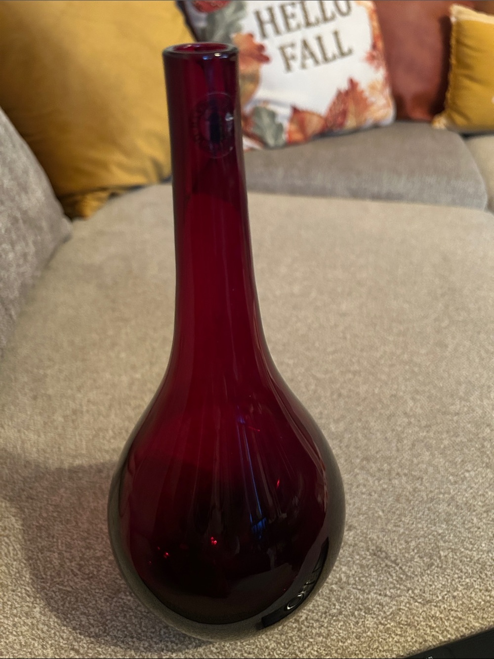Hand blown red vase